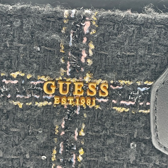 Guess Tweed Silvana Small tote Handbag Adjustable Strap Crossbody Black - Picture 7 of 13